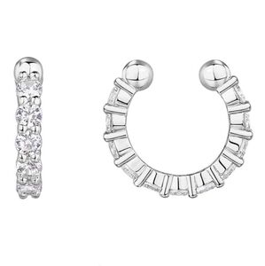 14K Gold Plated CZ Sparkling Round Huggie Ear Cuff Clip On Earrings White Gold